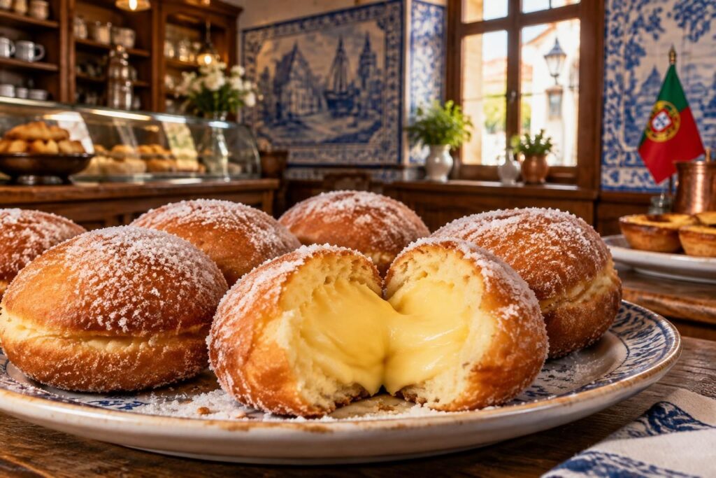 découvrez la recette traditionnelle de la boule de berlin et ses origines portugaises : une brioche moelleuse, garnie de crème et saupoudrée de sucre.